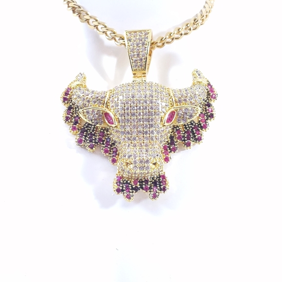 🧡 Iced Demon Bull Pendant + 20" Cuban Chain - Picture 3 of 8